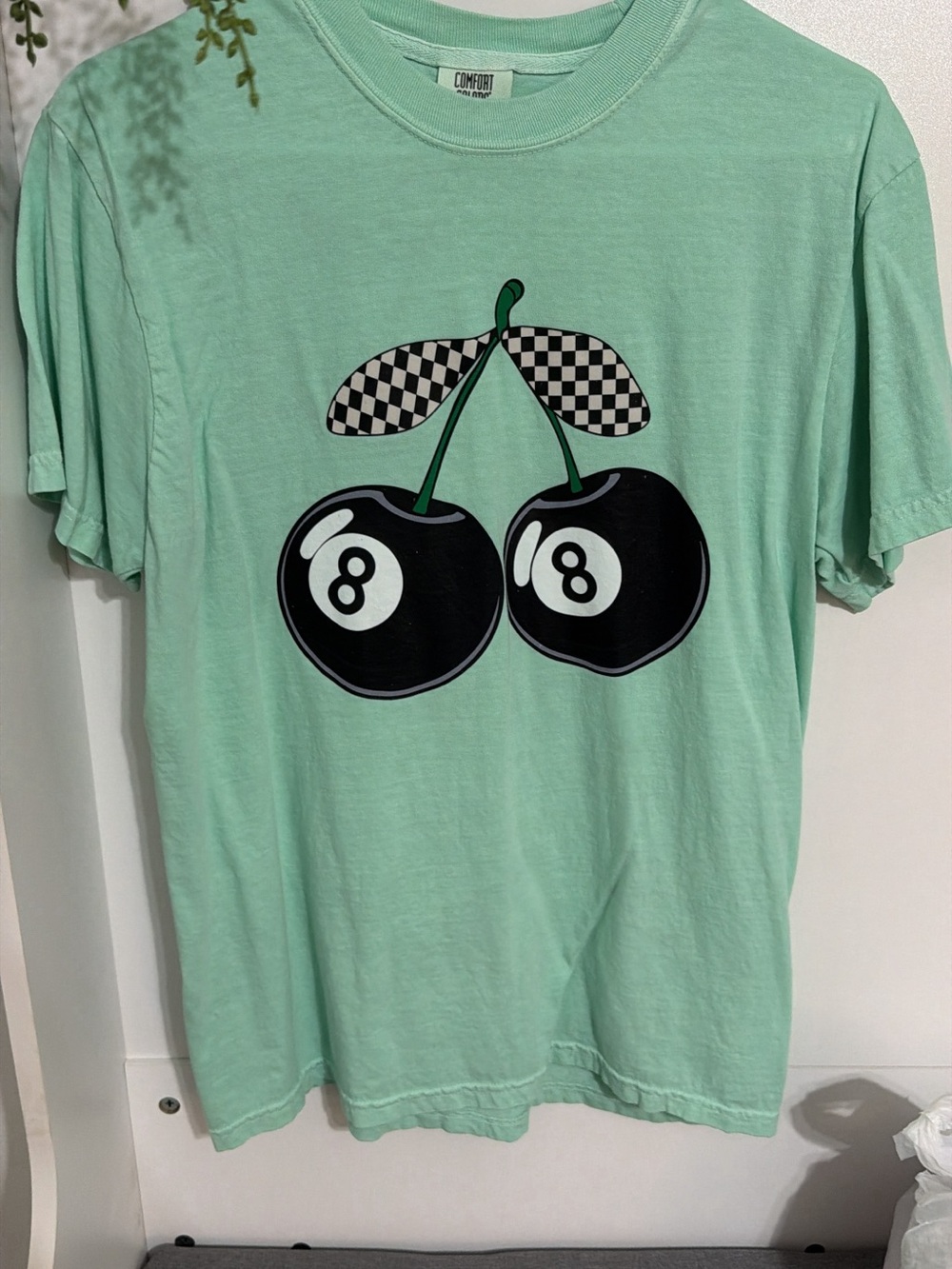Comfort Colors Mint Graphic Tee with 8-Ball Cherry Print